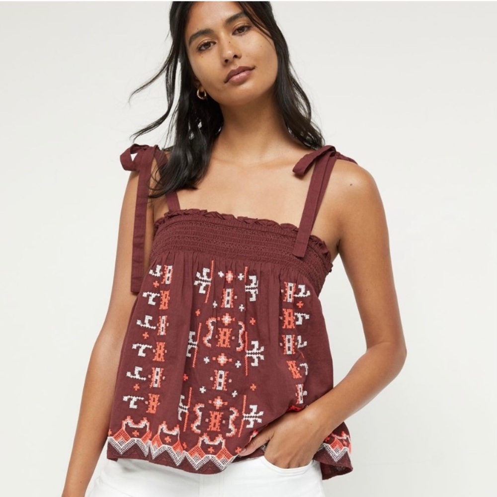Anthropologie Aliza Embroidered Swing Tank smocking size large nwt boho spring